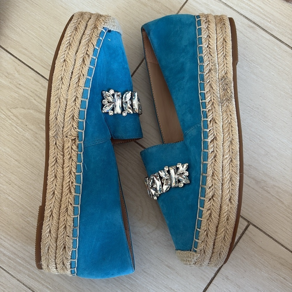 Karl Lagerfeld Mari blue suede Espadrilles with Crystal Embellishments